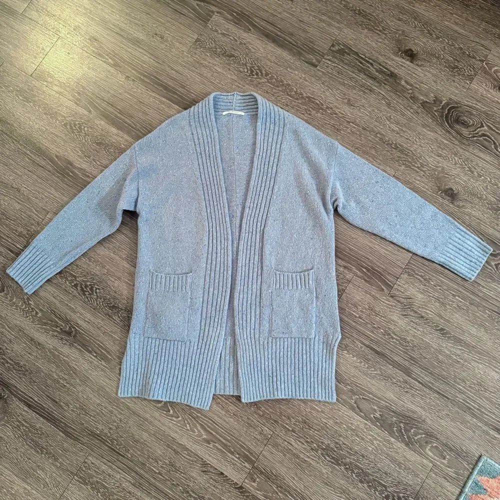Woolovers Light Blue Lambswool Cashmere Open Sweater
